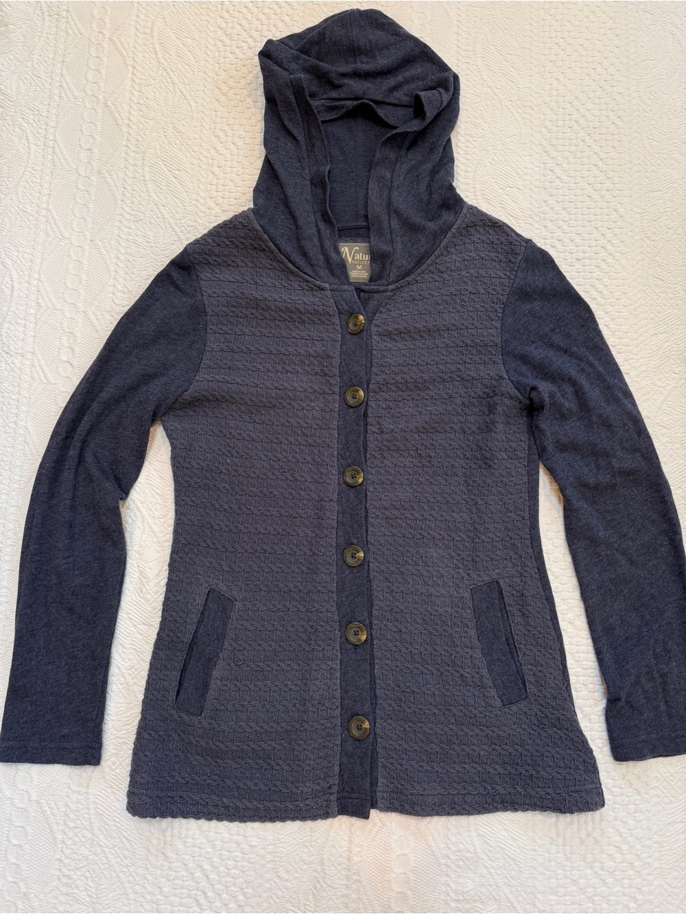 Natural Reflections Hooded Cardigan Sweater Blue Women’s Medium M